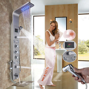 Shower Panel Tower System LED Rain&Waterfall Massage Jet Spraye Stainless Steel