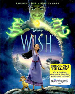 -NEW- Disney WISH (Blu-ray, DVD, w/Slipcover, Digital) Sealed