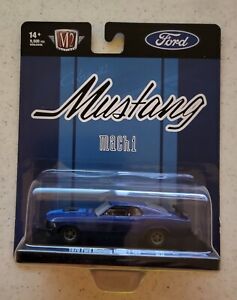 M2 Machines 1:64 scale 1970 Ford Mustang Mach 1 428 blue w/display stand HOLLEY