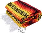 Mexican Blanket Thick XL Red Yellow Black Orange Falsa Saltillo Serape Yoga