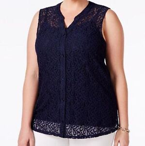 Style and Co Plus Size Lace Sleeveless 2 in 1 Blouse Top 0X 1X 2X 3X  NWT