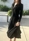 Vintage 90s Romeo Gigli Dress 42 Button Front Collared Black Semi Sheer Italy