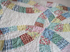 VINTAGE QUILT DOUBLE WEDDING RING PATTERN SCALLOPED EDGE APPROX. 86