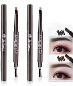 2-Pack Waterproof Retractable Eyebrow Pencil with Brush - Slant Tip, Double-End