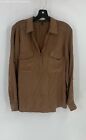 Eileen Fisher Womens Brown Silk Collared Long Sleeve Casual Blouse Top Size XS