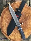 Fixed Blade Bowie Knife w/ Satin Blade Black Handle with Satin Bolster, 15''