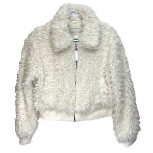 EUC Aeropostale Fuzzy Furry Jacket~Faux Fur~Boho~Retro~Winter White~Cream~M