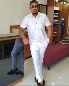 All White Men's Kaftan Shirt and Pants African Clothing African Fashion Wear