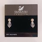 Swarovski Crystal Pave Dangle Pierced Silver Tone Earrings 14K GoldPosts NEW