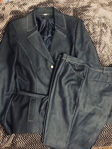 Alex Marie SUIT Women’s Denim Blue Lined Stretch 2 Piece Pants Jacket Sz 14