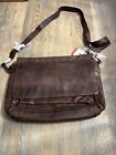 Large Soft Brown Leather Messenger Bag Multi-Compartment Adjustable Strap 16x14