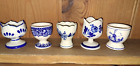LOT OF 5 VINTAGE BLUE AND WHITE EGG CUPS DELFT HOLLAND VISTA ENGLAND  BEAUTIFUL