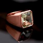 Natural Green Amethyst Rose Gold Plated 925 Sterling Silver Octagon Men's Ring