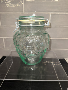 Hermetic Clear Glass Jar Style Hinged Lid Canister ~ Italy~ Vintage Fruit Design