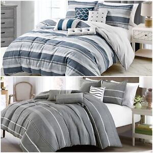 Chezmoi Collection 7-Piece Yarn Dyed Striped Jacquard Bedding Comforter Set