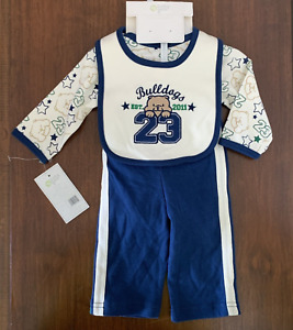 BABY GEAR~unisex 4 PC outfit set New pants, one pc snap top 0-3 m Bulldogs stars
