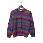 Vintage Hilwin Mohair Fuzzy Knit Rainbow Stripe Sweater Size M Multicolor