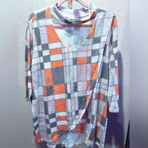 NWT Oddy Color Checked V Neck With Chocker Collar Size 2X