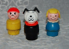 Set of 3 Vintage 1970s Fisher Price Little People Wood Body Plastic Heads Dog