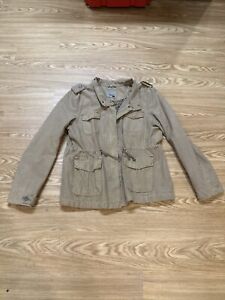 Levi Jacket Womens Medium Tan Khaki Utility Chore Coat Pockets Military Style XL