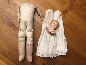 Antique Kid Leather Doll Body With Juno Tin Metal Head-