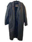 Phase 2 Leather Trench Coat Faux Fur Full Length Black Jacket Size M No Belt