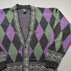 Vintage Knit Cardigan Mens M Purple Green Sweater Milwaukee Bucks Indie Wool 90s