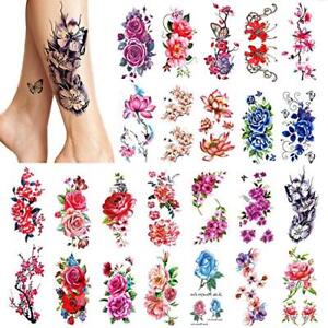 24 Pieces Women Temporary Tattoos (Large Flowers), Bright Colored Fake Tattoo St
