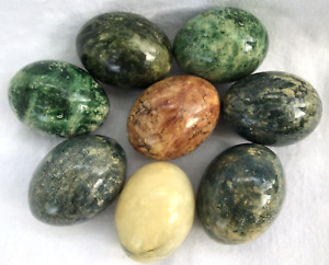 8 Hand Crafted Stone Eggs Marble Granite Alabaster Onyx MADE IN ITALY