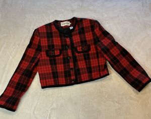 Vintage JH Collectibles Jacket Blazer Womens 14 Red Plaid Eclectic 100% Wool