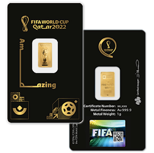 FIFA World Cup Qatar 2022 PAMP SUISSE 1 gram Bullion Gold Bar Serial # 6868
