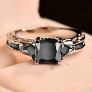 Women Silver Plated Rings Jewelry Black Sapphire Elegant Gift Sz 5-11 Simulated