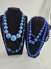 Vintage Estate MCM Beaded Blue Necklaces Lot Of Five Mixed Materials