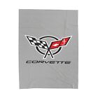 Corvette Racing Flags - Velveteen Plush Blanket - Grey - Perfect Car Lover Gift