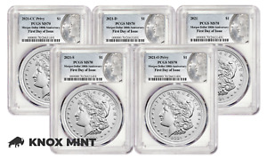 2021 Morgan Dollar 100th Anniv 5 Coin Set PCGS MS70 First Day of Issue w/Box&COA