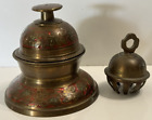 Vintage Brass Etched Elephant Claw Bell x2 one w/Stand Made in India