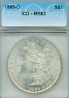 ICG slabbed 1885-O Morgan silver dollar - graded choice MS63