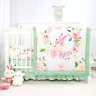 4-Piece Crib Bedding Set, Baby Girl Crib Bedding Set Butterflies Pink Flower