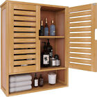 Bamboo Wall Cabinet Medicine Cabinet Storage Organizer Double Doors 3 Tier Shelf