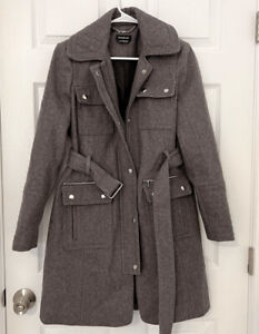 Bebe Grey Wool Blend Military Style Trench Coat. Size Medium. Women’s.