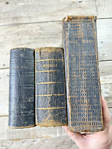 1800s Antique Leather Bibles Lot of 3, Christianity, Religion