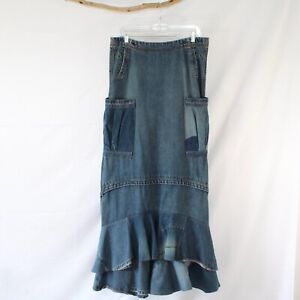 Gap Long Modest Blue Jean Skirt Size 10 Ruffle Hem Denim Maxi Skirt Tall 45