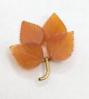 Vintage Russian Baltic Carved Amber Leaf Leaves Gold Tone Spray Brooch Pin 6RK