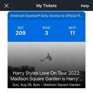 Harry Styles One Ticket Madison Square Garden Aug 28 Section 209 Row 3