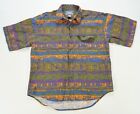Rare Vintage INTROSPECT All Over Print Tribal Striped Short Sleeve Shirt 90s L