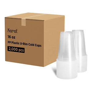 Karat 16oz PP Plastic U-Rim Cold Cups (95mm) - 2,000 ct, C1011 (Karat)