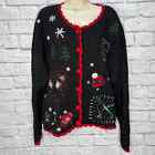 Vintage Basic Editions Christmas Cardigan Sweater Size XL Black Beaded Sequins