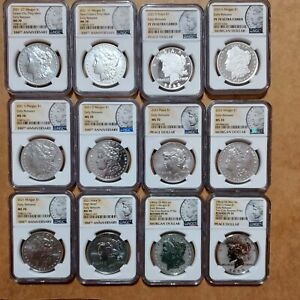 2021 & 2023 (P, D, S, CC, O) 12 Coin Set $1 Morgan & Peace Dollar NGC MS70, PR70