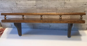 Vintage  Wooden Wall Display Shelf with Plate Groove and Rail