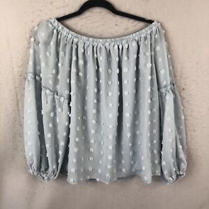Miss Sparkling Top Women Extra Large Blue Dotted Textured Boho Peasant